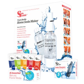 SodaSparkle Compact and Safe DIY Carbonated Soft Drink Maker Deluxe Starter Kit with 2 Bottles